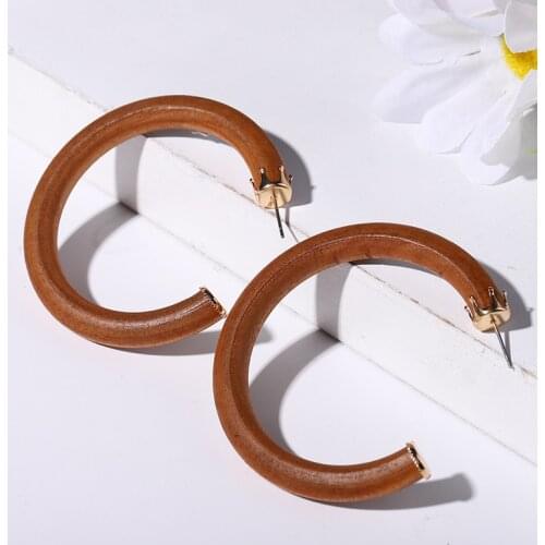 Wood Geometric Big Hoop Earrings Women Vintage Natural Splicing Hollow Wood Earrings Party Accessories Jewelry