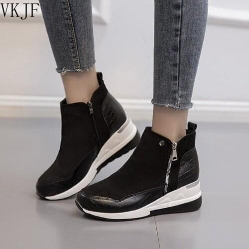 2021 New Suede Women Shoes Fashion Casual Women Shoes Comfortable Zipper Sneakers Waterproof High Top Platform Women Shoes