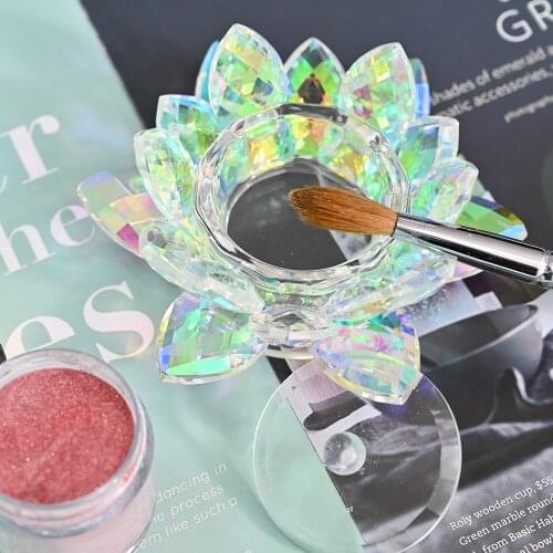 1Pc Lotus Flower Glass Crystal Acrylic Liquid Holder-8.5X3.3cm AB/Black Wash Nail Pen Dish Dappen With Lid Luxury Manicure Tool