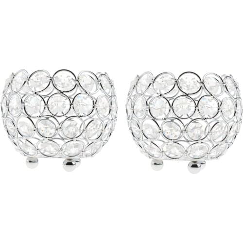 2x Crystal Bling Candle Holder For Wedding Party Dining Table DIY Decoration Dia. 10cm_ Silver