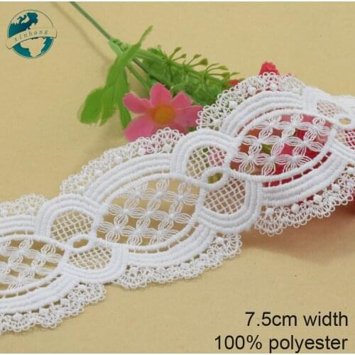 3yards 7.5cm white polyester embroidery lace french lace ribbon fabric guipure diy trims warp knitting sewing Accessories#3193