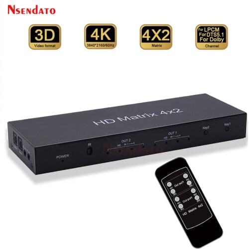 4K HDMI-compatible Matrix 4X2 with Toslink Audio Extractor EDID splitter switcher 4 in 2 out 4K 60Hz For Monitor PS4/3 HDCP 2.2