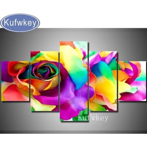 5Panel nature scenery crystal bead diamond embroidery full drill Diamond painting roses Cross Stitch Rhinestone of mosaic image