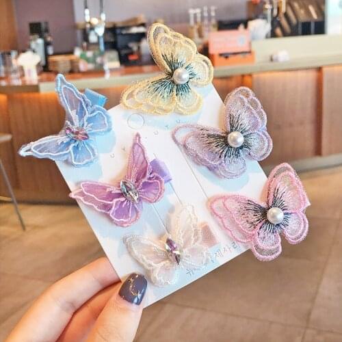 5 Pcs/Set Children Cute Colors Mesh Pearl Butterfly Ornament Hair Clips Girls Lovely Barrettes Hairpins Kids Hair Accessories