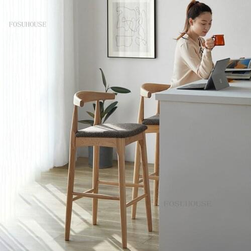 6 Sizes Nordic Solid Wood Bar Chair Household Backrest Cushion Bar Chair Minimalist Modern Furniture High Chair Bar Bar Chairs