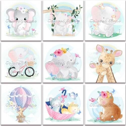New Diamond painting Cartoon Animal Elephant giraffe cat bear 5D DIY Full Square Drill embroidery Cross stitch Round mosaic 1185