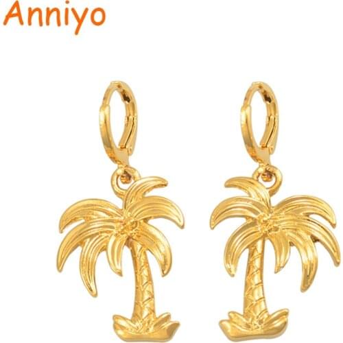 Anniyo Coconut Tree Earrings for Women Girls Gold Color Trendy Plant Jewelry Party Gifts #013816