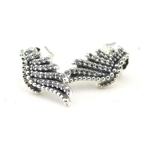 Authentic 925 Sterling Silver Clear CZ Majestic Feathers Stud Earring Women Girls Ear ring Wedding Jewelry Gift Brincos