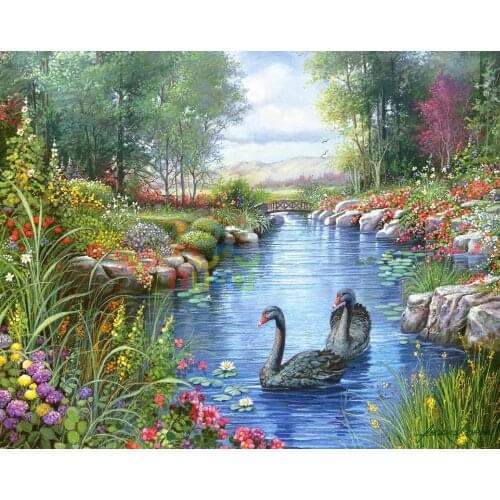Frameless diy paintings by numbers wall decor picture by numbers on canvas for home decor 4050cm swan lake