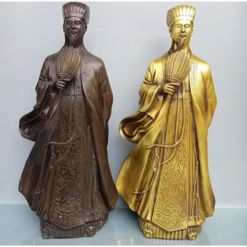 19" Chinese Seikos Brass Zhisheng Zhuge Liang Buddha Statue Word Wolong Military strategist during the Three Kingdoms period