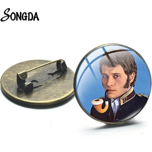 Johnny Hallyday Music Badge Brooch Hot Rock Singer Glass Dome Backpack Jackets Decorate Metal Pins for Men Women Collect