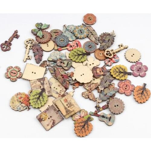 20pcs Mixed Retro Series Wooden Buttons For Clothing Sewing Decorative Needlework Scrapbooking Crafts DIY Accessories