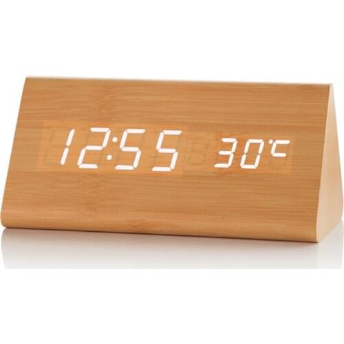 Wooden Luminous Alarm Clock Student Creativity Radio Modern Bedside Alarm Clock Digital Drewniany Zegarek Led Watch OO50AC