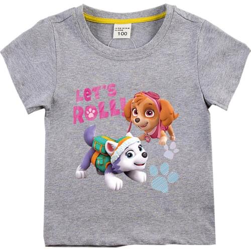 Paw Patrol Cartoon Print Pattern Children Girls Short-sleeved Girls Fashion Casual Cute Cotton T-shirt 2021 Summer New Style Toy