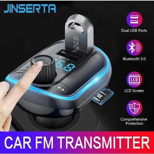 JINSERTA 2021 Handsfree Bluetooth 5.0 FM Transmitter Modulator Car Charger 3.1A Dual USB Adapter MP3 Player Wireless Receiver