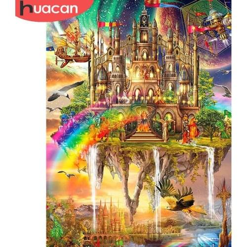 HUACAN Diy Diamond Painting Castle Landscape Full Drill Mosaic Home Decoration Embroidery Handmade Gift Wall Stickers