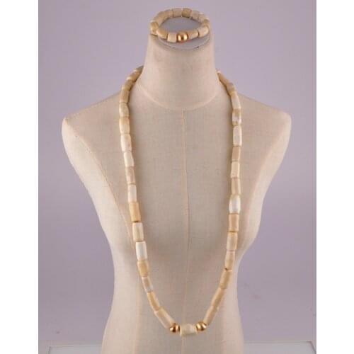 Classic african necklace set white long coral beads for men and women nigerian wedding coral jewelry set