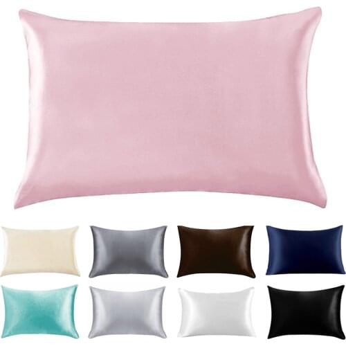 Soft Satin Silk Plain Pillowcase 20x26inch Bedding Sofa Throw Pillow Case Zipper Cover Solid Gray Pink White Home Decoration