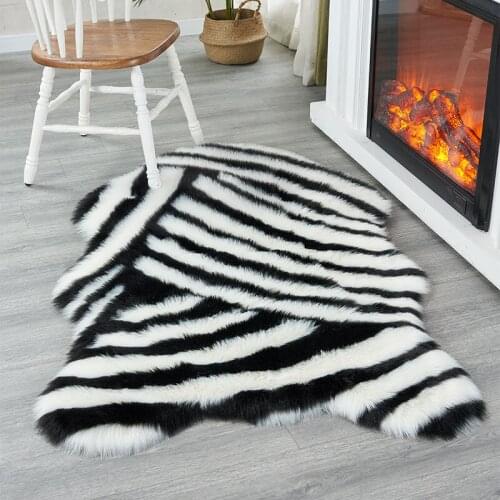 Soft Faux Fur Rug Animal Pattern Zebra Floor Mat Furry Fluffy Bedroom Living Home Room Seat Pad Carpet