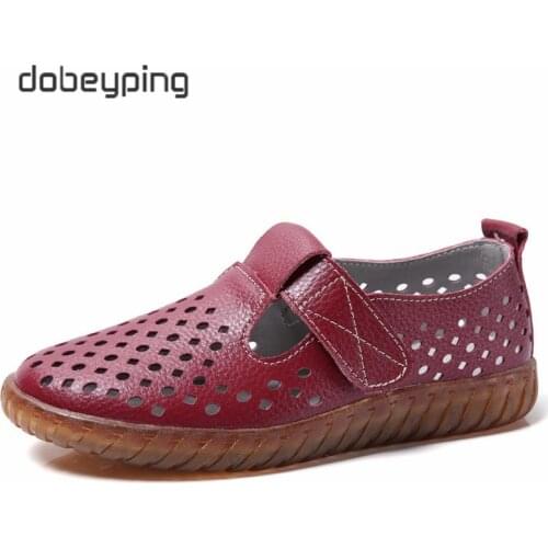 New Hollow Summer Women Flats Genuine Leather Woman Shoes Cutout Womens Loafers Slip On Ballet Footwear Breathable Female Shoe