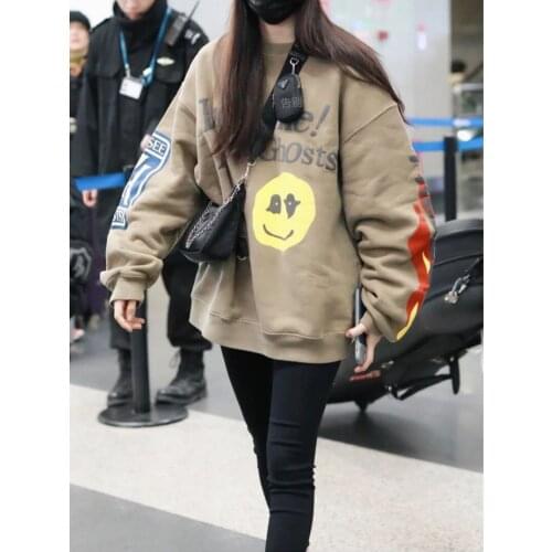 2021 Autumn And Winter New Fashion Plus Velvet Printed Mens Sweatshirt High Street Foam Trend Ins 100% Cotton Sweatshirt