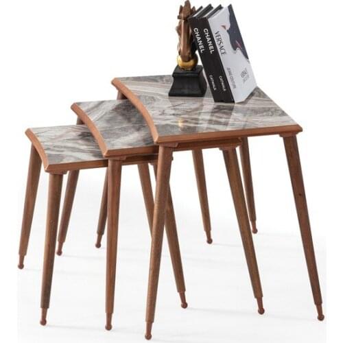 New Modern İnegöl Coffee table Coffee Marble Rectangular Wood 3'lü Zigon Walnut Brimmed Coffee table Lux Flip E8 coffe table table basse