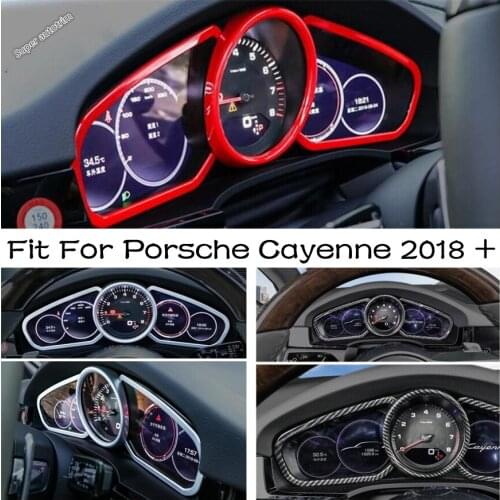 Center Control Dashboard Interior Instrument Frame Cover Trim ABS For Porsche Cayenne 2018 - 2021 Red / Matte Carbon Fiber Look