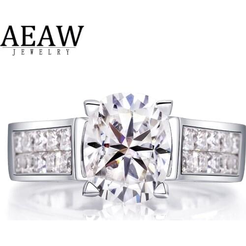 DF color VVS Cushion Cut Moissanite Engagement Ring Luxury Style Solid Real 18k White Gold 4.0carat 8x10mm Main Stone