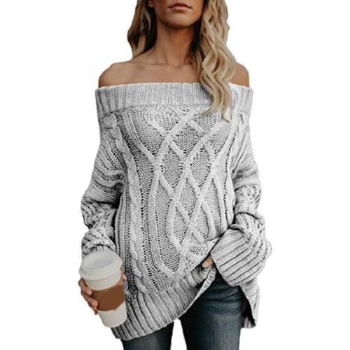 Autumn Off Shoulder Solid Sweater Women Pullover Warm Winter Knitted Ladies Long Sleeve Slash Neck Sweater Female 2C0291