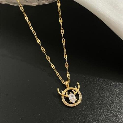 Vintage Style Stainless Steel Clavicle Chain Necklace Animal Fawn Crystal Gold Necklace Womens Jewelry Gifts