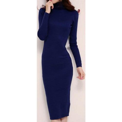 Turtleneck Sweater Dress 2018 Autumn Winter Brief High Neck Long Sleeve Stretch Bodycon Dress Knitted Sweater Dresses For Women