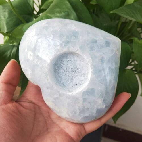 10-12cm Natural celestite crystal heart candleholder celestine quartz Gemstone candlestick Healing decoration