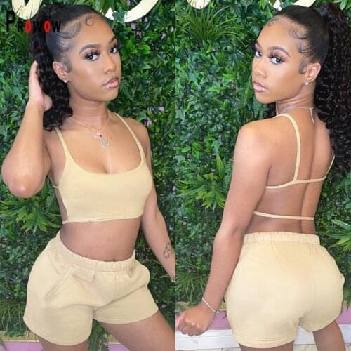 Prowow Sexy Backless Women Clothing Set Corset Tops Shorts Two Piece Mathing Outfits 2021 New Summer Female Streetwear Suits