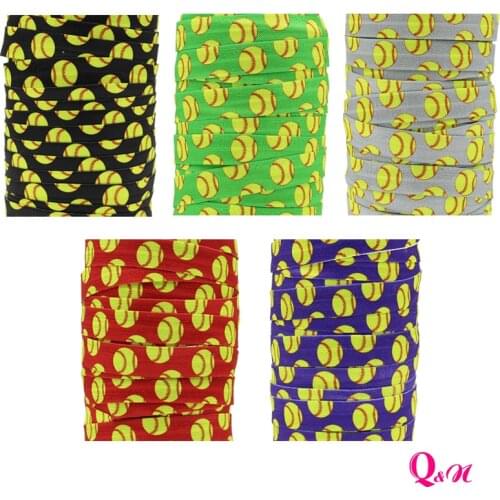 Q&N wholesale/OEM 5/8inch 16mm green baseball printed folded over elastic FOE for hairbows hair tie free shipping