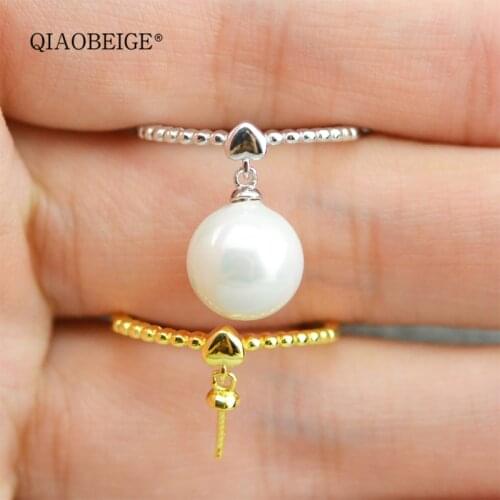 QIAOBEIGE diy accessories materials 925 sterling silver love heart pearl ring adjustable jewelry cheap wholesale china factory