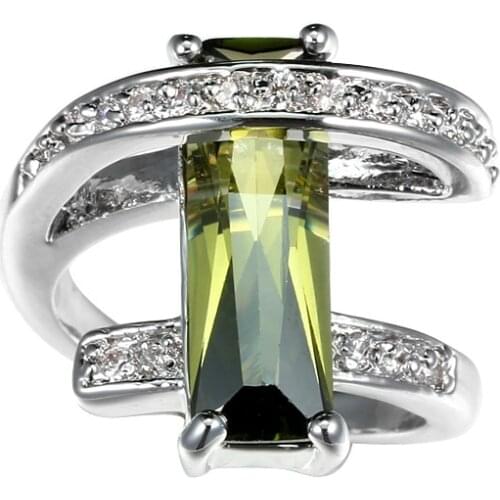Luxury Women Princess Cut Olive Zircon Rings for Wedding Engagement Promise Bridal Ring Set Jewelry