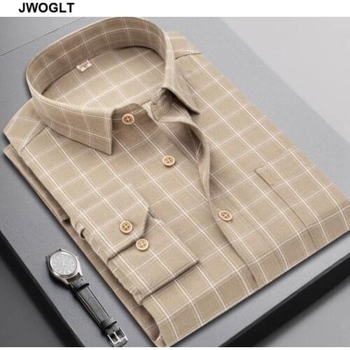 Autumn New Long Sleeve Plaid Shirts Fashion Button Down Casual Soft Comfortable Male Khaki Green Shirt 4XL 5XL