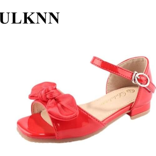 ULKNN 2021 New Bow Footwears For Girls Princess Party Sandal Childrens Solid Sandals Summer Spring High Heel Casual Shoes 26-37