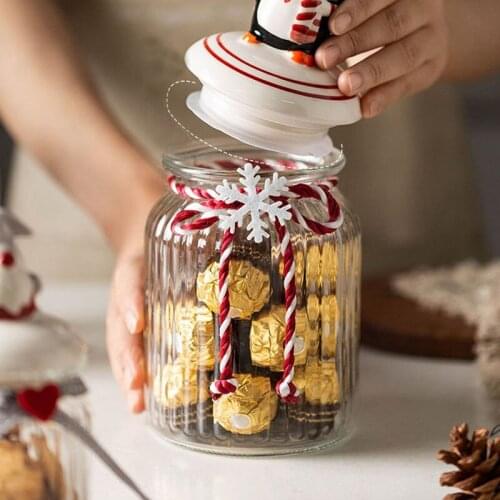Snowman Glass Storage Jar Cereal Dispenser Jars Snack Biscuit Bow Storage Can Christmas Modern Home Decoration Organizer Tank