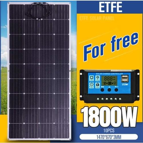1800W 18V ETFE Solar Panel Solar Power Generator System Outdoor Camping Van Solar Panel Power Bank Battery Charger Kit Complete