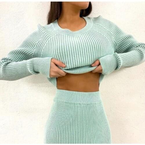 Tracksuit Womens Knitted Sweater Skirt Two Piece Set Women Slim Fit Crop Tops Female Sweater Skirts Suits Womens Outfits