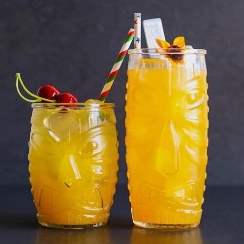 Glass Tiki Mugs Glass Cocktail Cups Shaped Like Tiki Heads, ideal for Tropical Cocktails