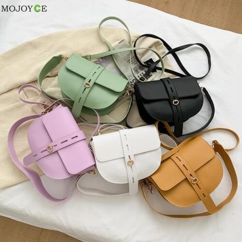 Fashion Women PU Leather Pure Candy Color Crossbody Shoulder Messenger Saddle Bag Ladies Vintage Flap Handbag Tote Purse