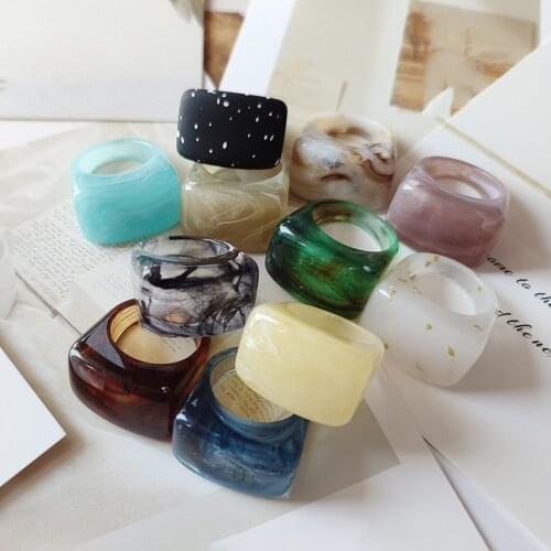 UJBOX Exclusive Big Promotion US size 7 Resin Acrylic Ring Women Green Blue Pink Ring Wedding Bands Party Holiday Jewelry Gift