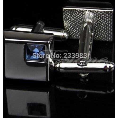 Stainless Steel Vintage Mens Wedding Gift Blue Square Crystal Cuff Links