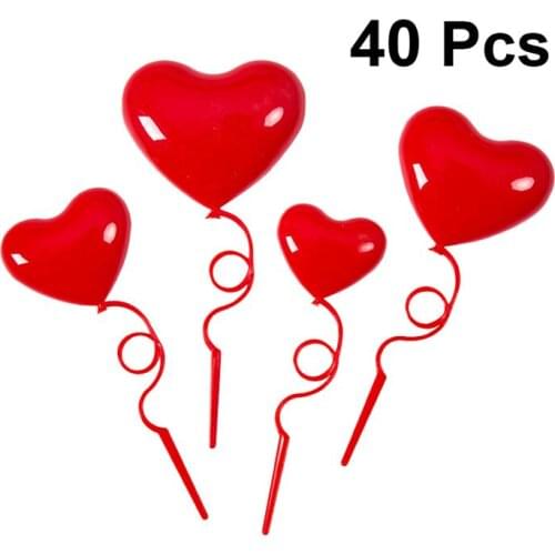 40pcs Heart-shaped Balloons Cake Toppers Romantic Valentine Day Cake Toppers Ornaments for Girls Party Cake Decors Deep