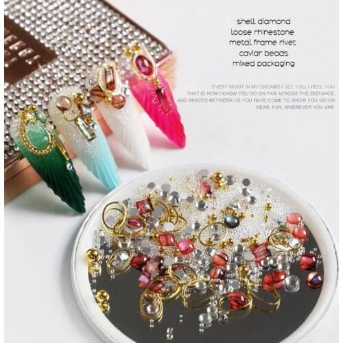 Japanese mixed packaging nail art decorations nail art seashell gems loose clear rhinestone metal frame caviar bead metal rivet