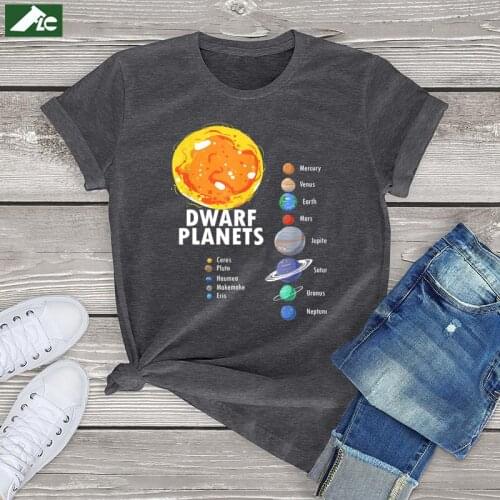 Funny Solar System T Shirt Women Cotton Dwarf Planets Graphic Tee Shirts Girls Astronaut Short Sleeve Blouse Unisex Harajuku Top