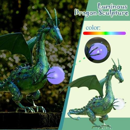 Green Big Dragon Garden Statue Holding Kawaii Animal Colorful Pearl Outdoor Yard Decoration Sculptures Resin Animal Ornaments