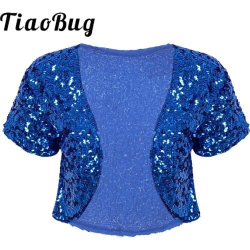 Womens Fashion Crop Tops Stage Performance Streetwear Shiny Sequin Short Sleeve Cropped Waistcoat Glitter Cardigan Jacket Coat